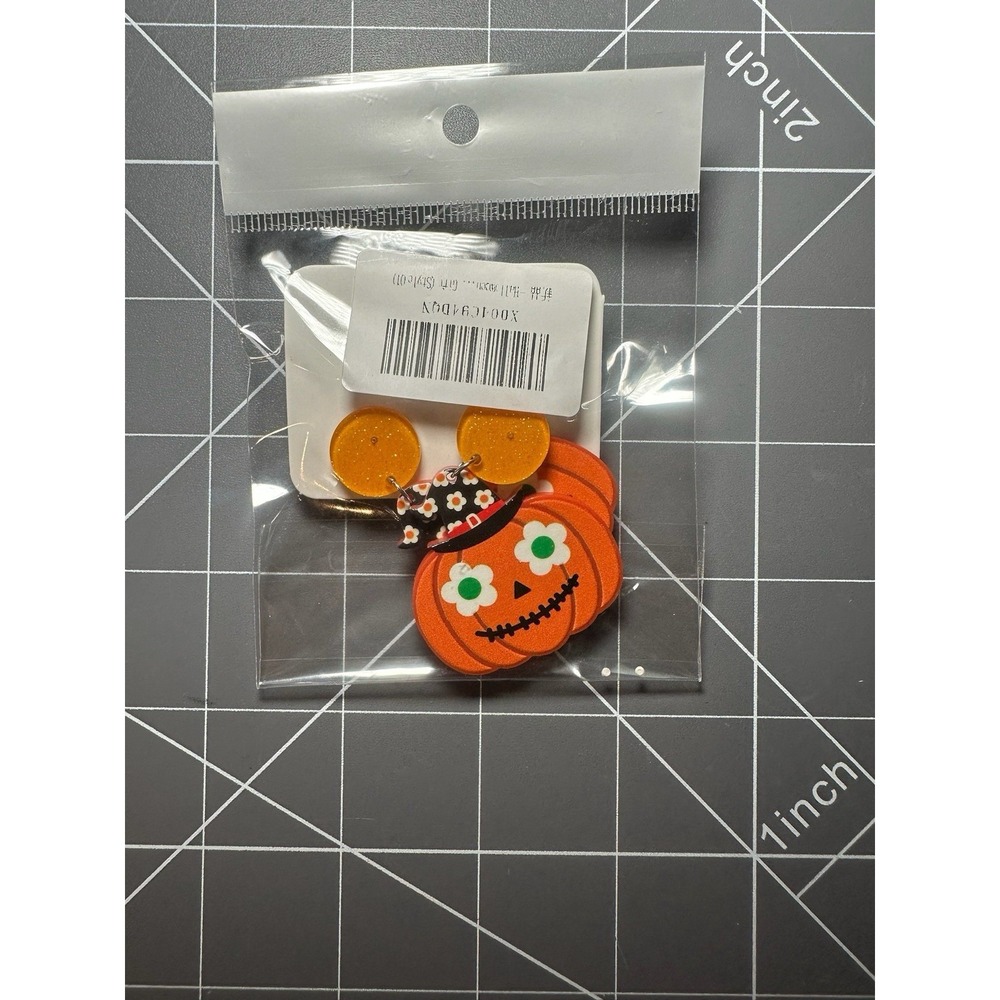 Pair Of Halloween Jack-o'-lantern Witch Hat Trick Or Treat Earrings New/sealed